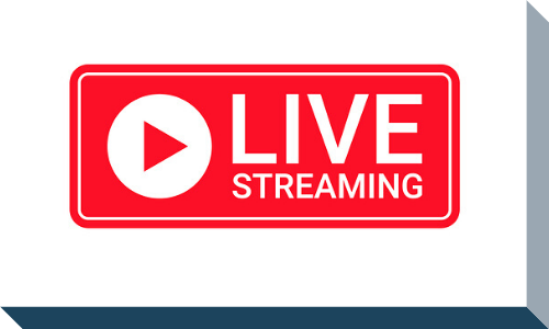 A red play video icon that says Live streaming inside a white box.